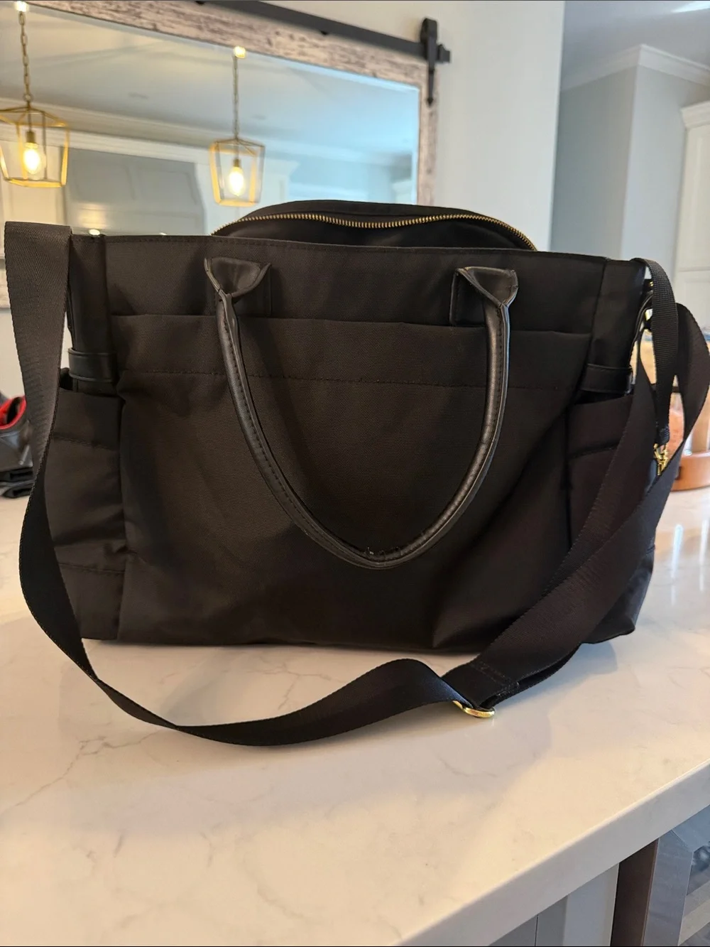 Skip Hop Black Baby Diaper Bag Tote with Gold Accents